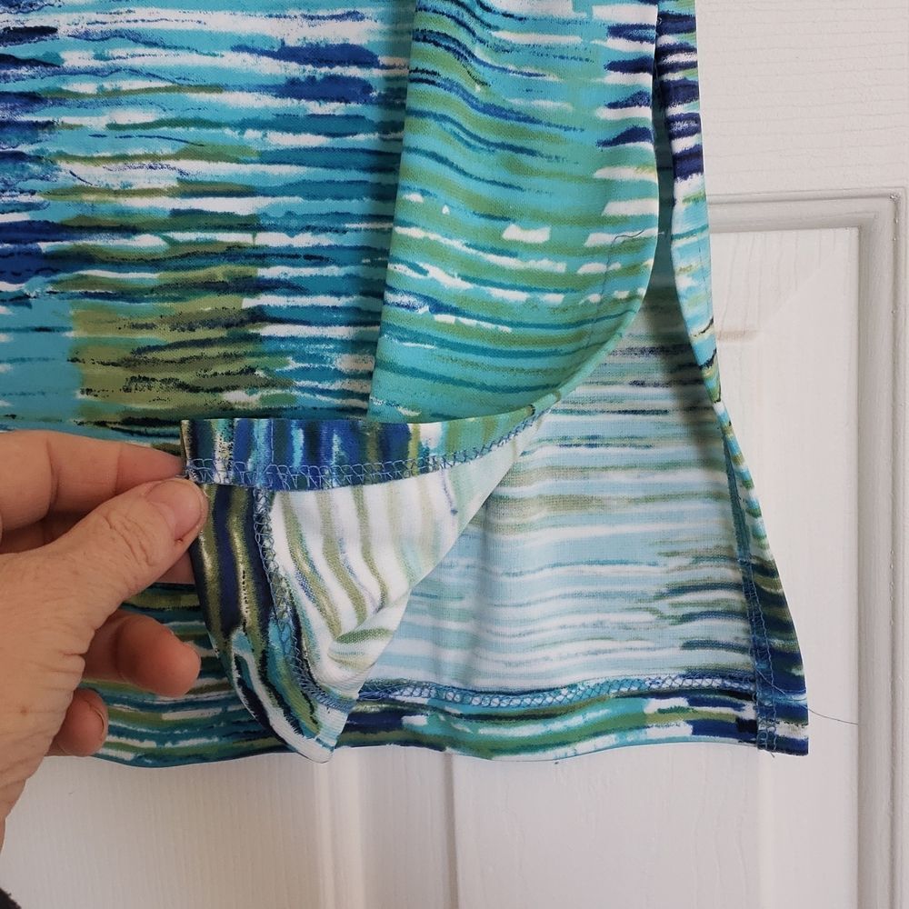 Vintage La Belle 90s Y2K Abstract Watercolor Skirt Blue Green Stretch - Picture 4 of 5